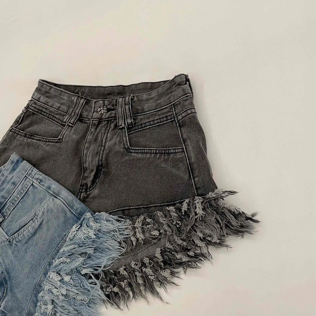 Sexy Hot Denim Shorts Tassel Raw Edge Women Shorts High Waist Jeans Y2K Jean Shorts Summer Fashion Cool Pants Girls Pantalones