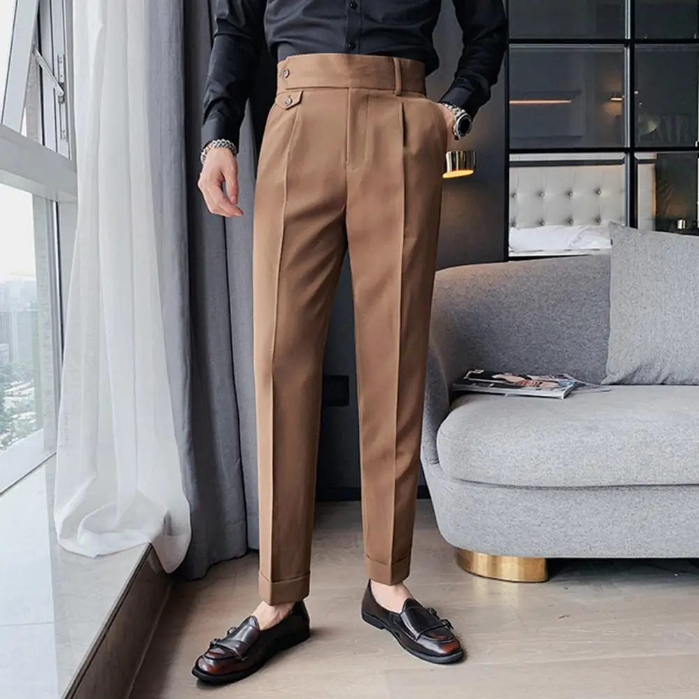 Популярные облегающие брюки на пуговицах, мужские брюки, не требующие глажки