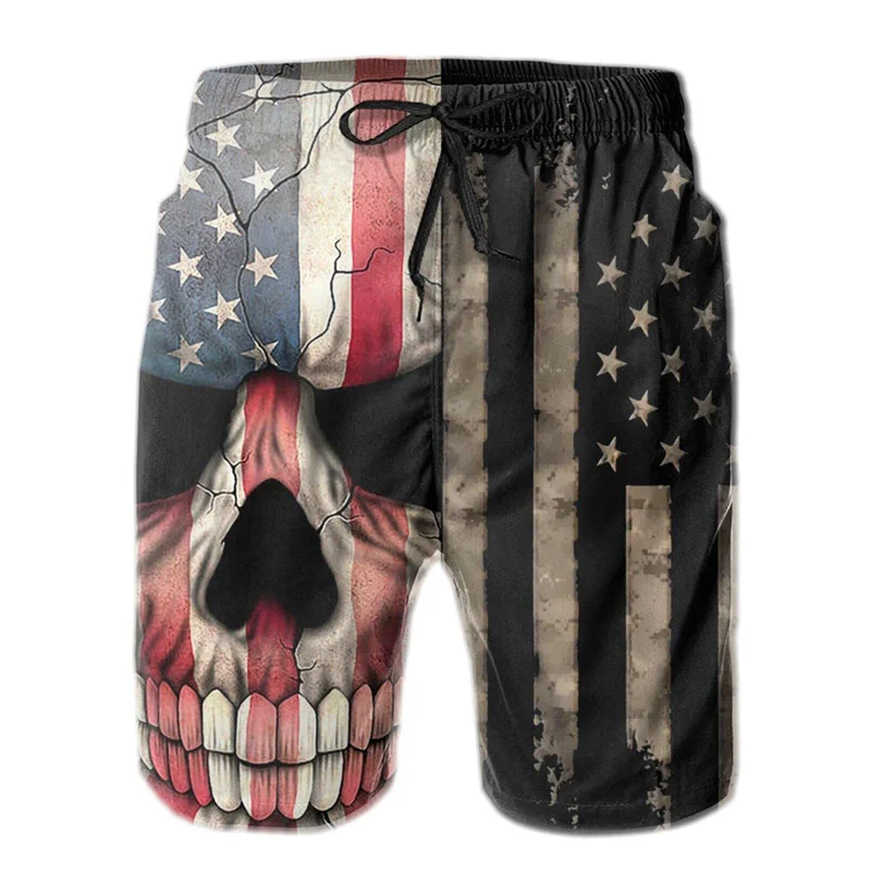 

Horror Skull American Flag Graphic Shorts Pants 3D Printed Hip Hop y2k Board Shorts Summer Hawaii Swimsuit Cool Surf Swim Trunks