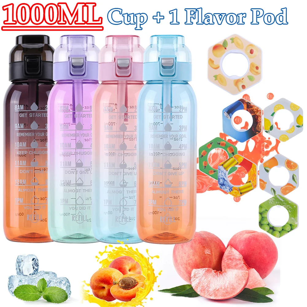 Герметичная ароматическая бутылка для воды на 1000 мл с фруктовым вкусом и крышкой