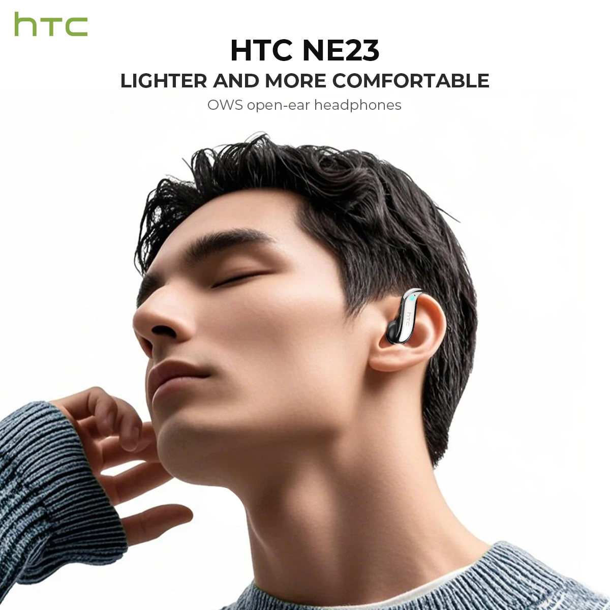 Фото Bluetooth-наушники с открытыми ушами HTC, 30-часовое воспроизведение, беспроводные наушники с шумоподавлением, чистое качество звука для музыкального спорта №3