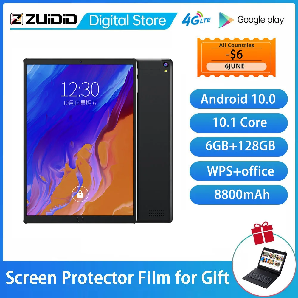 10-дюймовый планшет ZUIDID с клавиатурой двойная sim-карта 4g Wi-Fi android 10 0 6 ГБ ОЗУ и 128 Гб