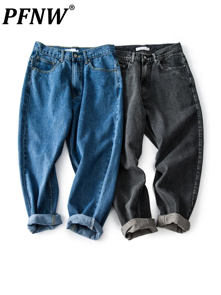

Джинсы PFNW мужские прямые однотонные, модные штаны из денима в американском стиле, свободного покроя, повседневные, шикарные, на осень, 12A4932
