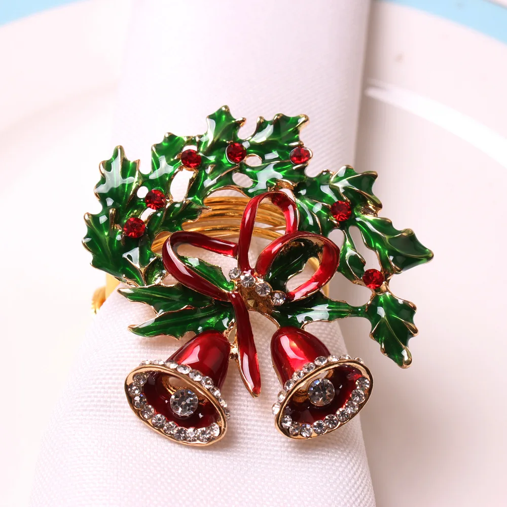 

2022 Christmas Diamond Bell Napkin Ring Hotel Western Restaurant Napkin Buckle Alloy Napkin Ring Merry Christmas Decor For Home