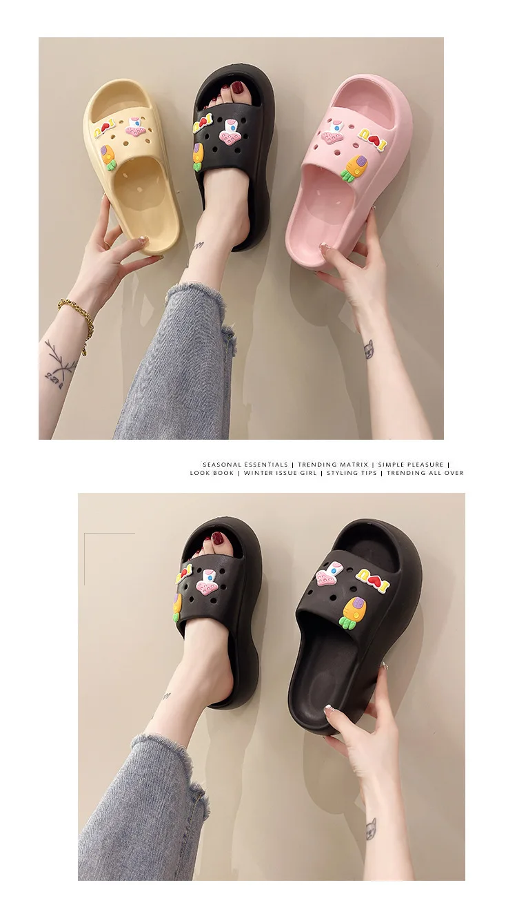 4.5cm Thick Bottom Women Flip Flops Fashion EVA Non-slip Women Slippers Indoor Soft Indoor Couple Slippers Sandals Beach Shoes