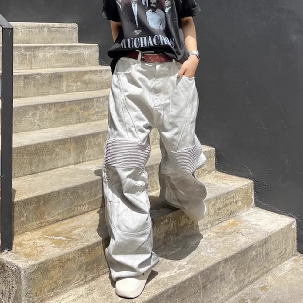 Грязно окрашенные Лоскутные широкие мешковатые джинсы для мужчин и женщин