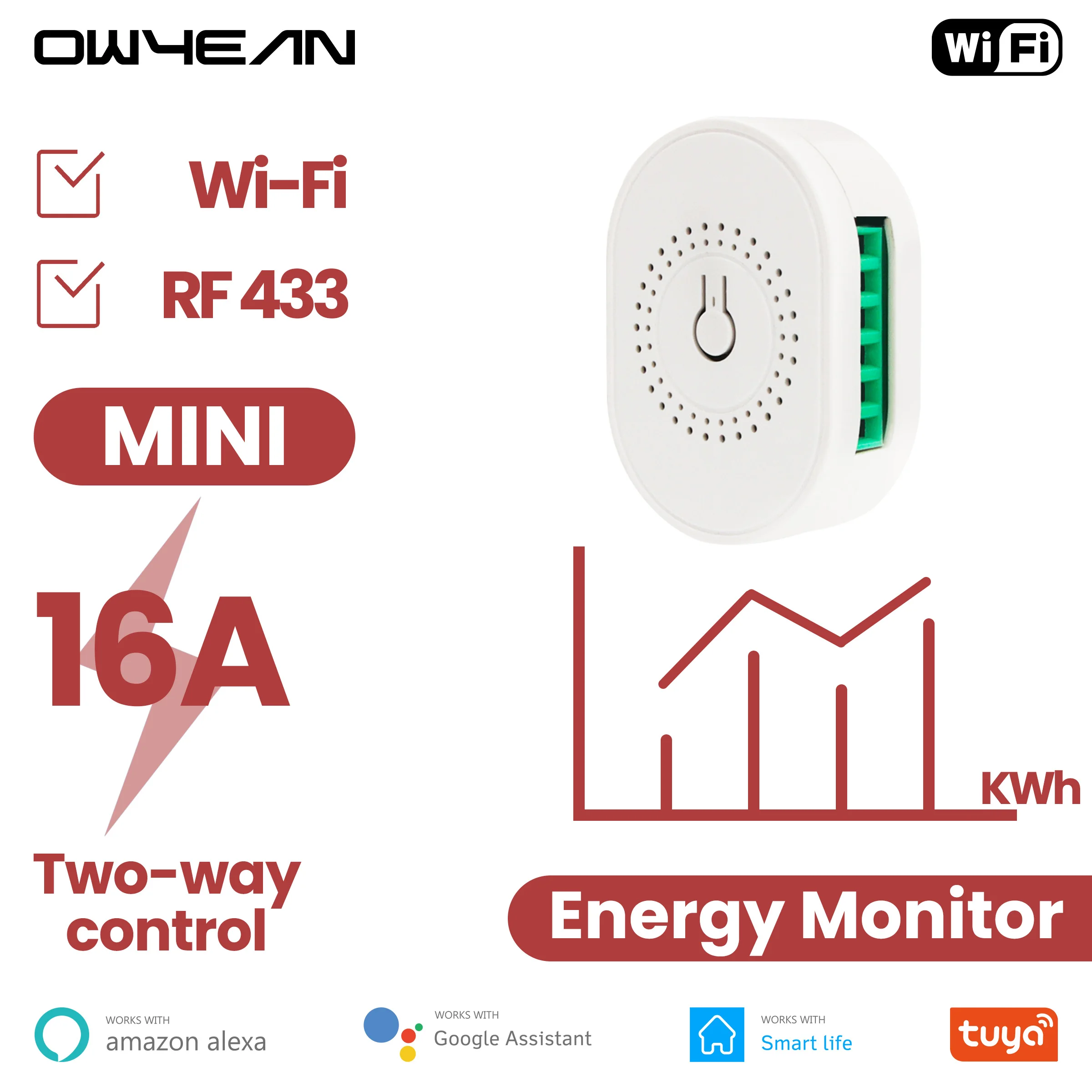 

Tuya 16A Mini WiFi RF 433MHz DIY Smart Light Relay Breaker Switch On-Off Power Energy Monitor Smart Life Alexa Google Home 2-way