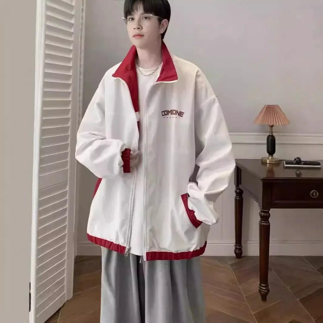 Trendy Autumn Men's Jacket Loose-Fit American Style Vintage Color Blocking High-End Casual Clothing For Teens |