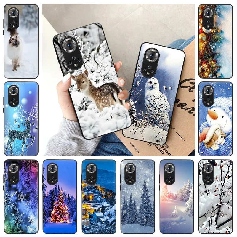 

ICE Snowman Santa Claus Soft TPU Black Phone Case for Huawei Honor 50 20 Pro 30 8X 9X Lite 8S 9S 9C 20e 20s 30i Play 9A Cover