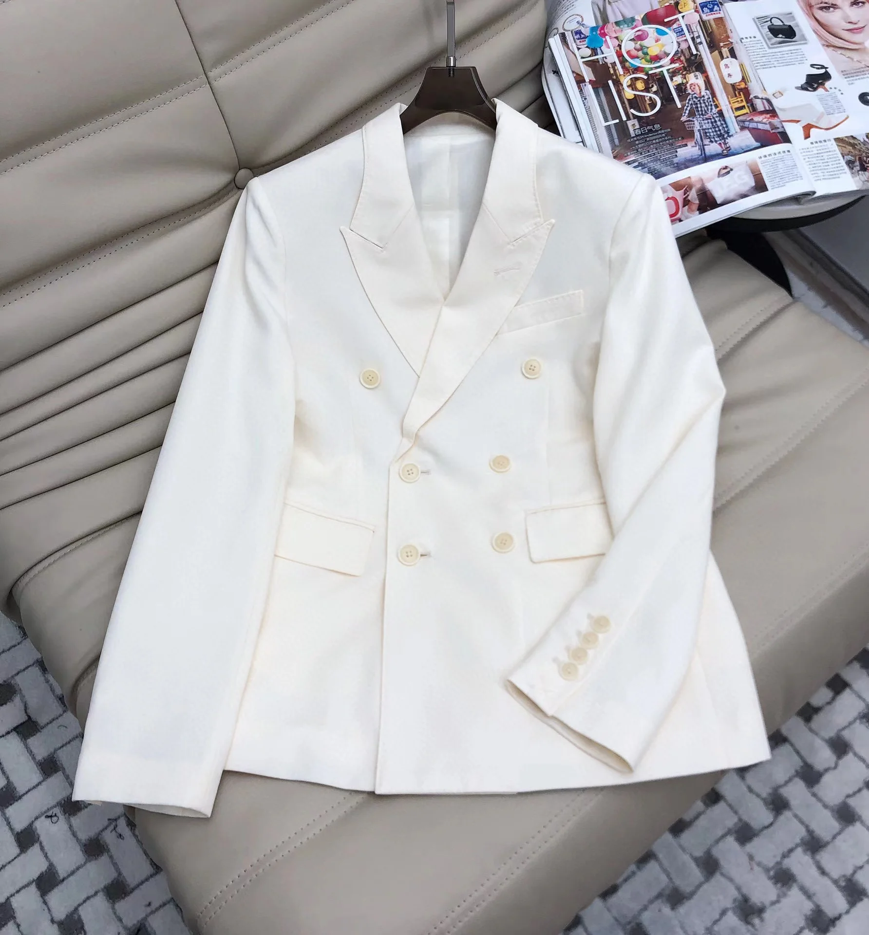 

Женский двубортный Блейзер, элегантный белый блейзер из смесовой шерсти, осень 2022