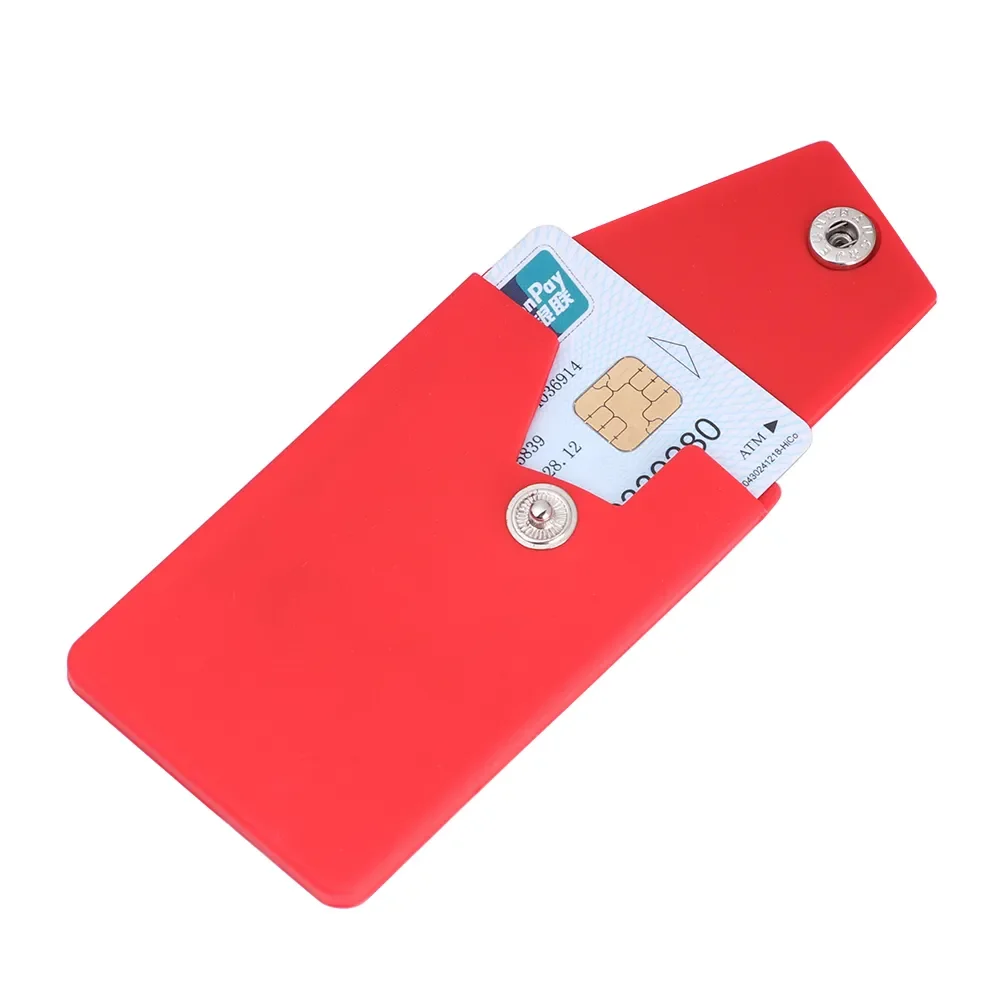 New Adhesive Silicone Phone Wallet with Snap Pocket Smart Phone Back Stick-on Credit Card Holder with Stand for Smart Phone