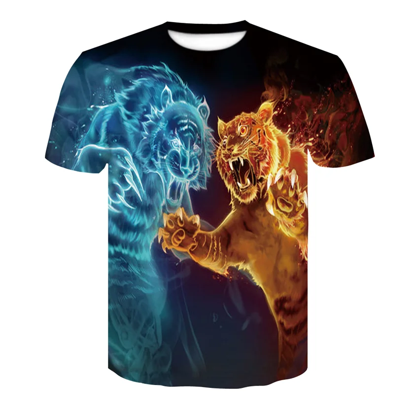 

Summer new mens O-neck short-sleeved T-shirt fashion 3D printing polyester cartoon large size animal pattern XXS-6XL