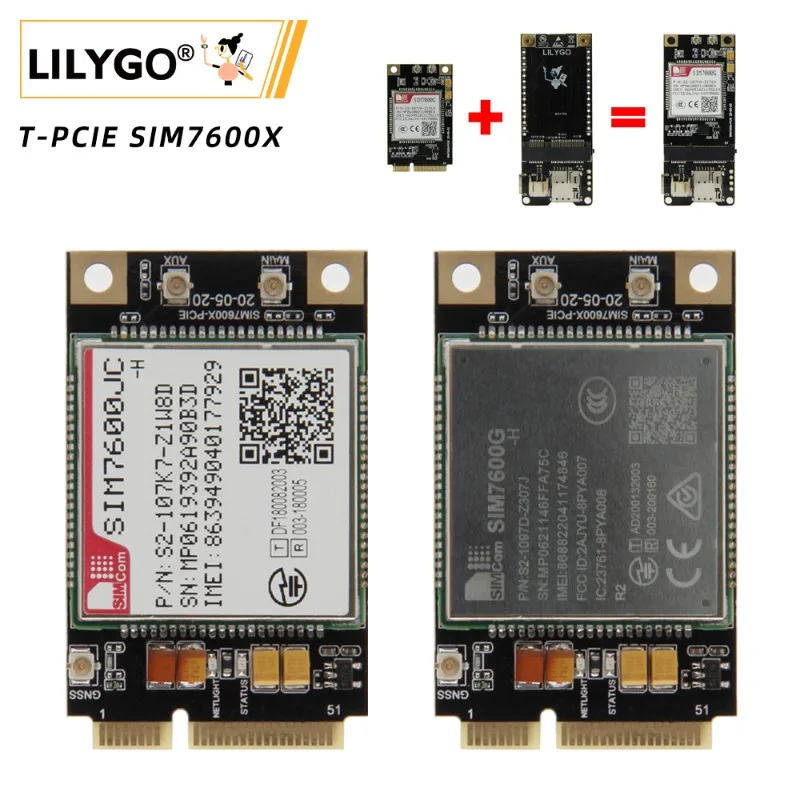 

LILYGO T-PCIE SIM7600 4G Development Board SIM7600G SIM7600E SIM7600A SIM7600NA SIM7600SA SIM7600JC ESP32-WROVER-E WIFI Module