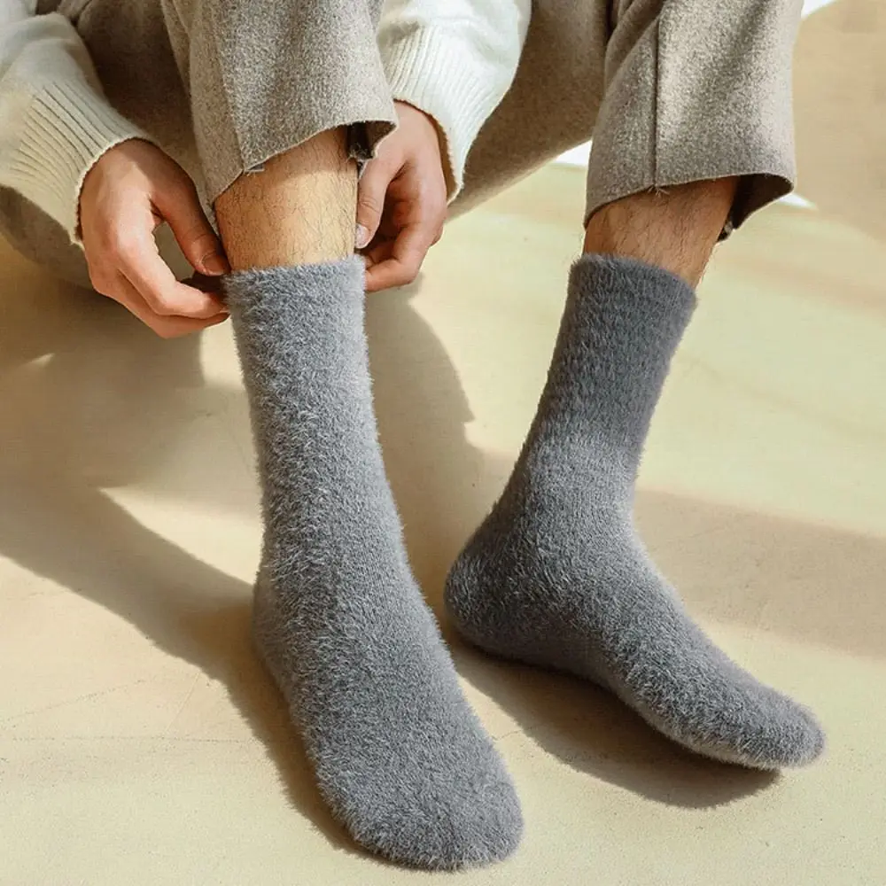 

Trendy Winter Men Middle Tube Hosiery Simple Retro Thicken Soft Warm Socks Comfortable Breathable Solid Color Socks