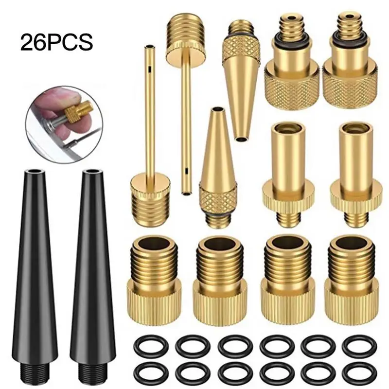 

26pcs Copper Bicycle Valve Adapter Copper Bicycle Valve Adapter Set Bike Bicycle Tire Pump Adapter Kit Inflator Pump Accessory