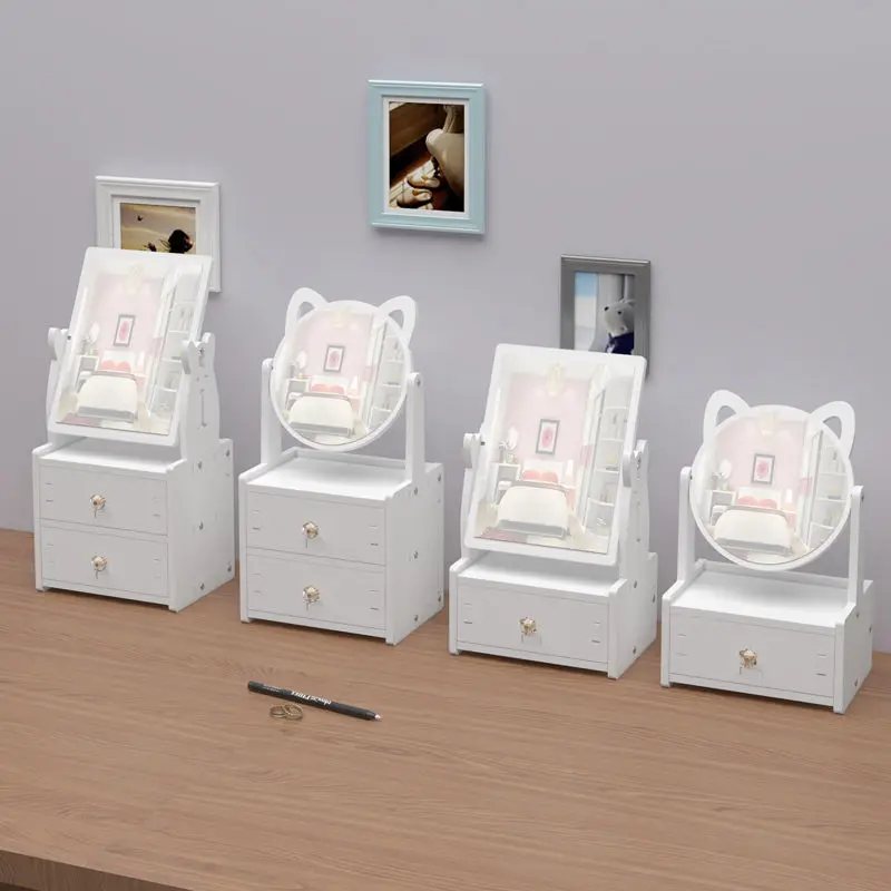 

Mirror Desktop Storage Makeup Mirror with Box Desktop One Carry-on Student Dormitory Dressing Mirror HD Cosmetics Organizer