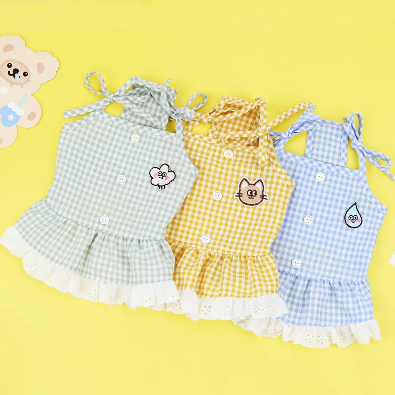 

Classic Plaid Pet Dog Skirt Cute Animal Embroidery Puppy Lace Princess Dress Summer Thin Cat Sling Dresses Pet Clothes 2023 New