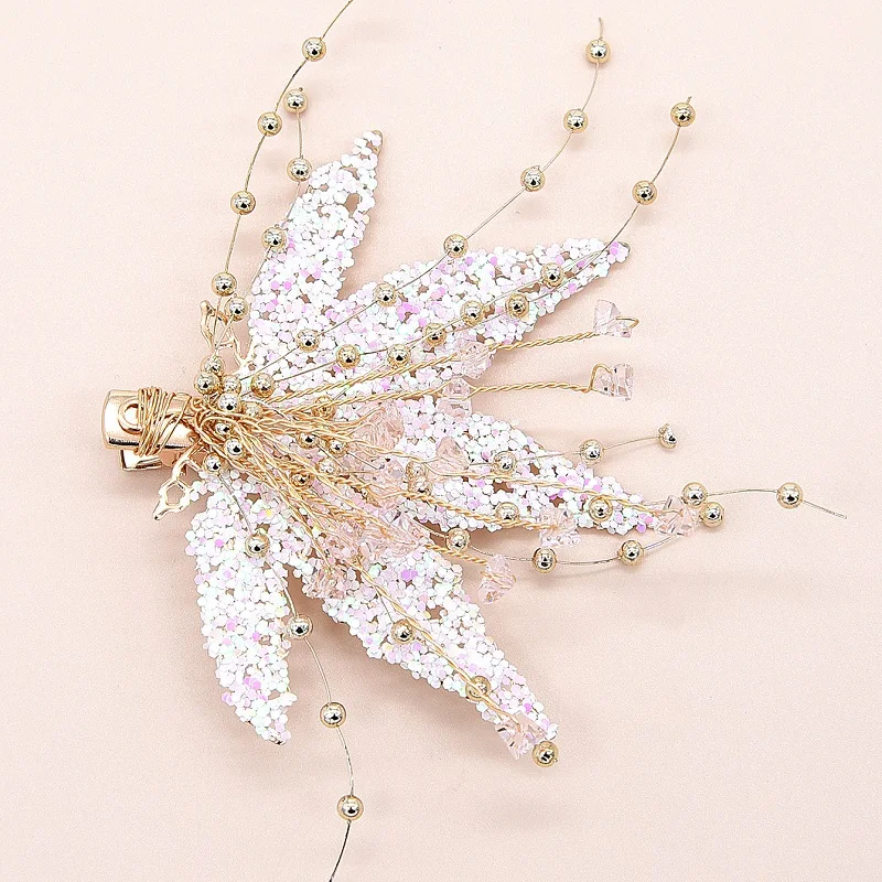 Заколка для волос ручной работы в стиле ретро с кристаллами белым красным