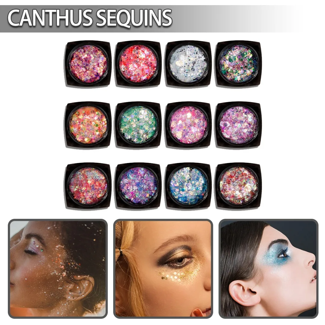 1/12 Pcs Gel Sequins Liquid Glitter Decoration Kit Brightening Highlight for Party Festival Body Face Nail Hair Eyes Makeup