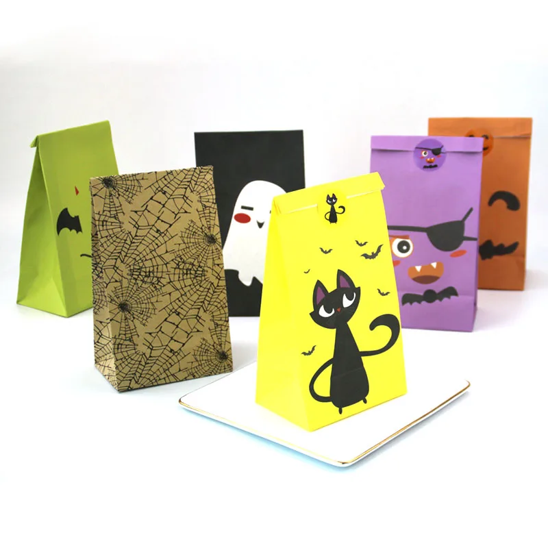 

12/24/48PCS Portable Halloween Paper Bags Thank You Gift Packaging Bag Thanksgiving Birthday Guests Christmas Food Present Bag