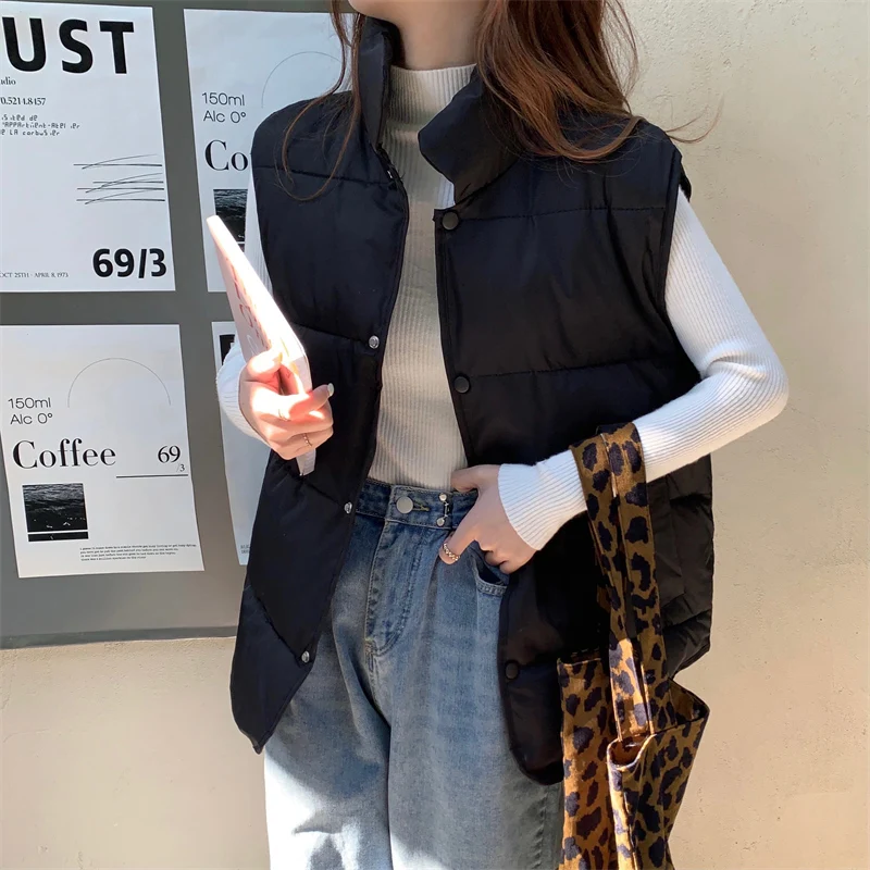 Winter Thick Single Breasted Women's Vest Loose Fashion Women Thermal Down Jacket Casual Solid Cotton Clothes 2022 Winter New