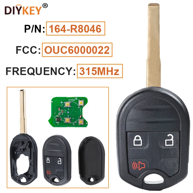 

DIYKEY FCC:OUC6000022 315MHz 3B Replacement Remote Head Key Fob HU101 Blade 4D63 Chip for Ford Escape C-Max Fiesta P/N:164-R8046