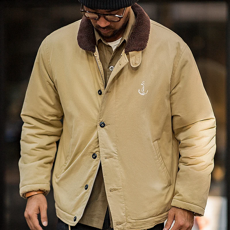 Maden Vintage N1 Deck Jackets for Men Amekaji Winter Windbreak Military Cardigan Coats Casual Padding Jacket Warm Short Parkas