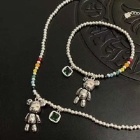 925 sterling silver necklace bracelet jewlery sets for women rainbow string of beads bear pendant clavicle chain joyero bijoux