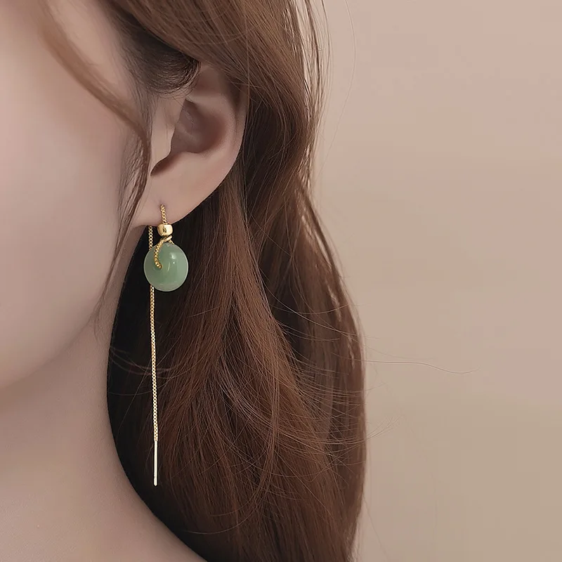 VOQ Hetian Jade Ear Line Transfer Safe Buckle Chinese Style Earrings Female Summer Temperament Ancient Style Luxury Earrings