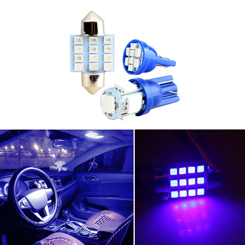 13PCS 12V White Blue Car Width Lamp LED Reading License Plate Light T10 Auto Interior Brighter Reading Decorative Durable Light