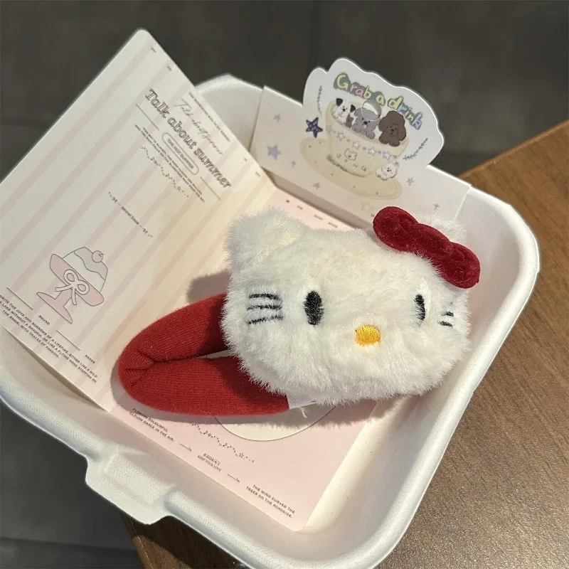 

Плюшевая заколка для волос с котом, красный бант