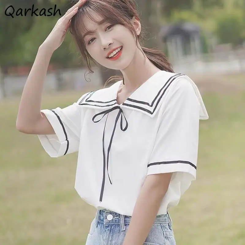 

Блузка женская с матросским воротником, милая Минималистичная модная одежда в стиле Kpop в стиле преппи для девушек, в стиле хипстер, молодежная винтажная одежда