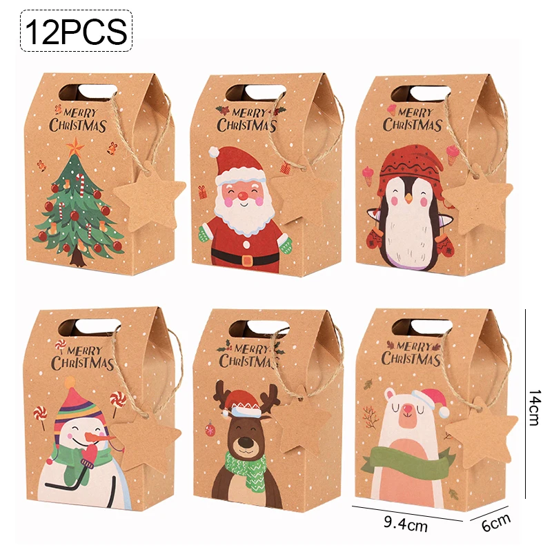 Рождественские подарочные коробочки из крафт-бумаги с печеньем, 6/12 шт.
