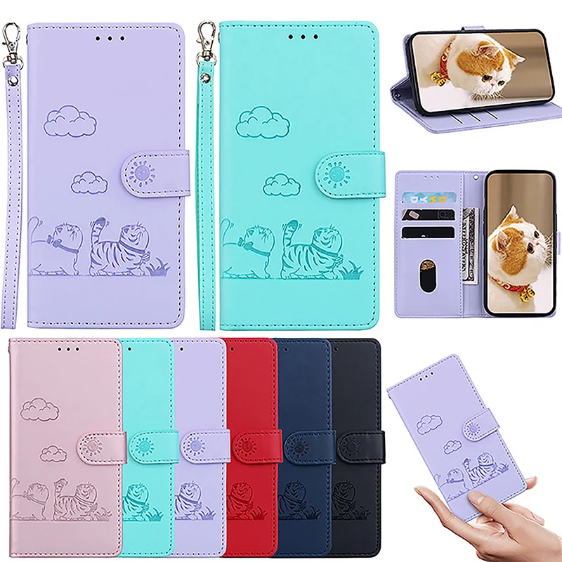 Cute Kitten Anti Theft Brush Flip Leather Case For Tecno Spark 7 8 10 20 Pro Plus 4G 10C 20c 8C G0 2024 Magnetic Wallet Shell