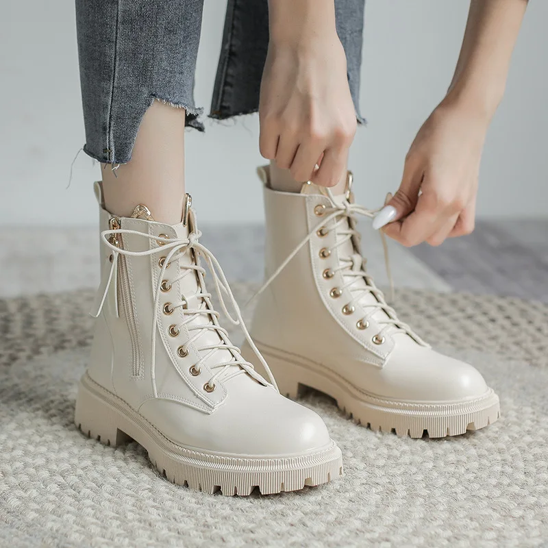 Women British Short Women Autumn and Winter New Style Side Zipper Thick-soled Thick-heeled Single Boots All-match