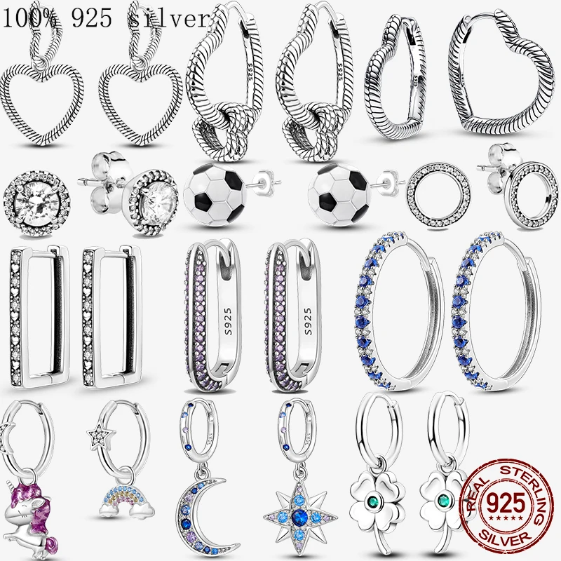

925 Silver Black And White Football Soccer Ball Round Earrings For Women Heart Earring Silver 925 Original Fashion Jewelry Gift