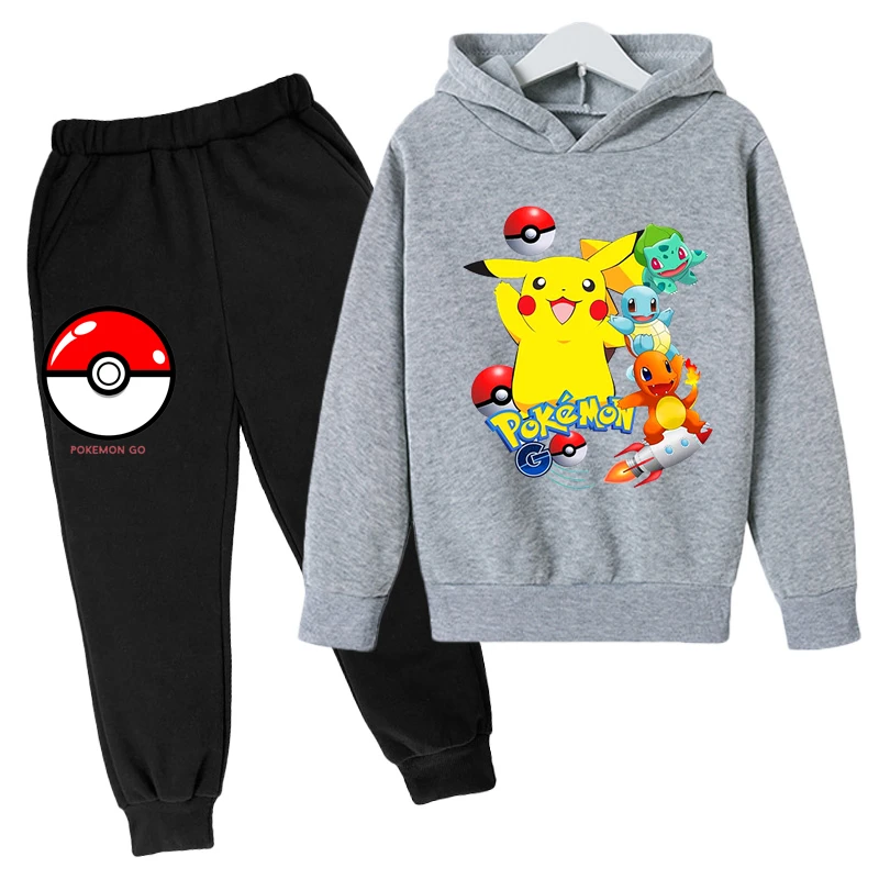 Pokemon Hoodie Cartoon Baby Children Boys Girls Children Long Sleeved Clothes Pikachu Cartoon Pants Stylish Casual Sports Suit