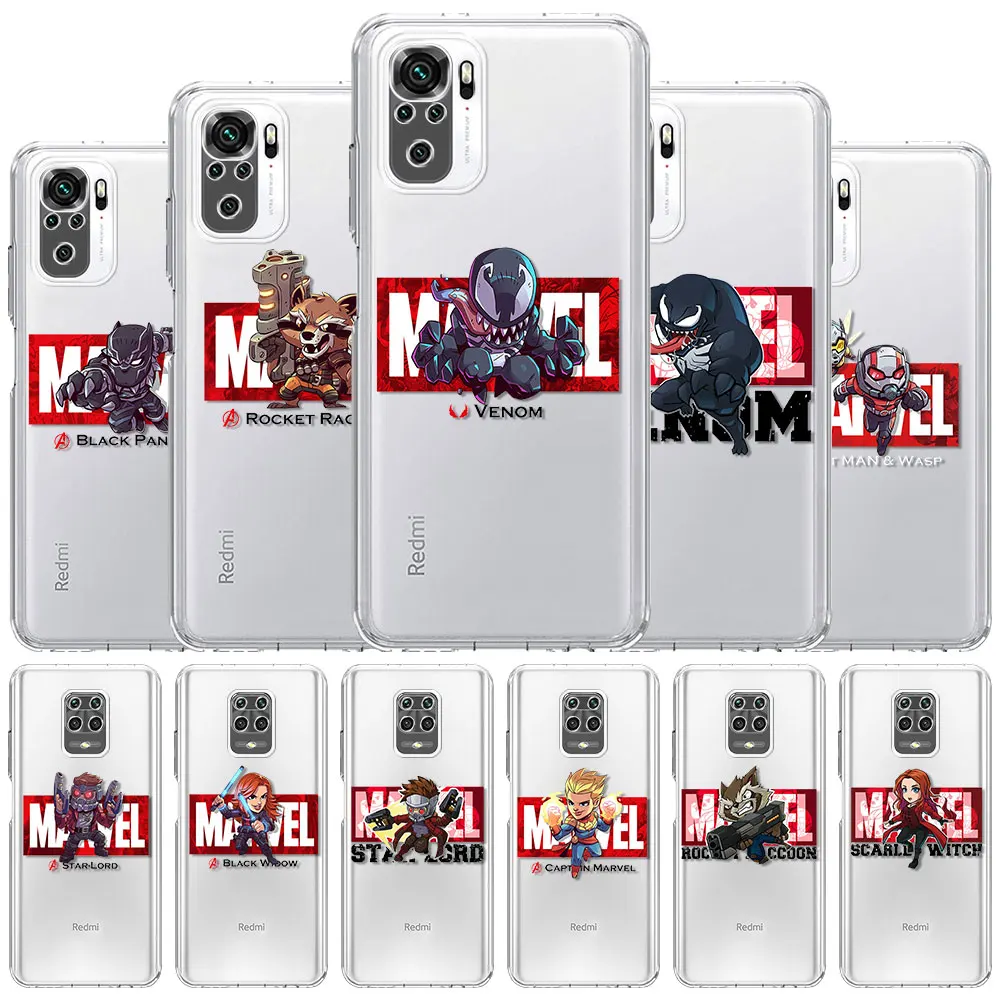 

Marvel Spiderman Iron Man Captain Hero Clear Case For Xiaomi Redmi Note 10 9 8 11 Pro K40 10S 9S 9A 9C 9T 8T 7 10C Phone Cover