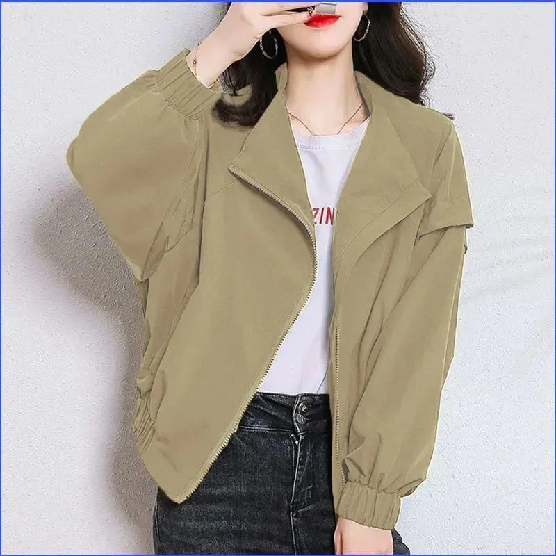 

Woman Lapel Vintage Short Jacket Spring Casual Chaqueta Loose Plus Size Casaco Korean Fashion Coats Long Sleeve Khaki Jaquetas