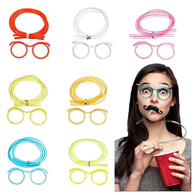 

1PCS Creativity Soft PVC Glasses Straw Party Supplies Flexible Drinking Water Milk Funny Toy DIY Accessories Bar Supplies