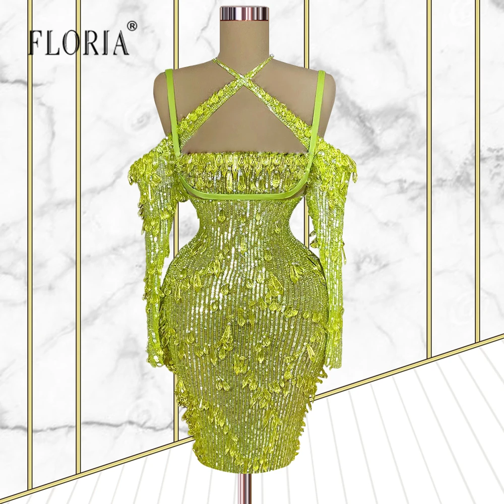 

Зеленое мини-платье для вечерние 2022, великолепные коктейльные платья с перьями, халаты, нарядное платье миди, потрясающее вечернее платье д...