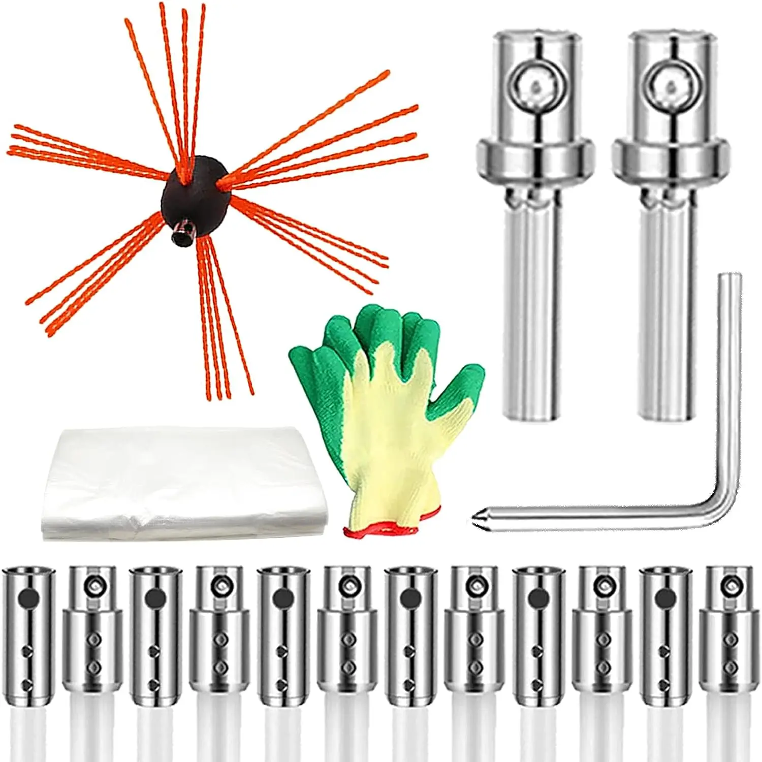 

Feet Chimney Sweep Kit, Chimney Cleaner, Chimney Cleaning Tools with 12 Nylon Flexible Rods and A Brush , Rotary Drill Drive Chi