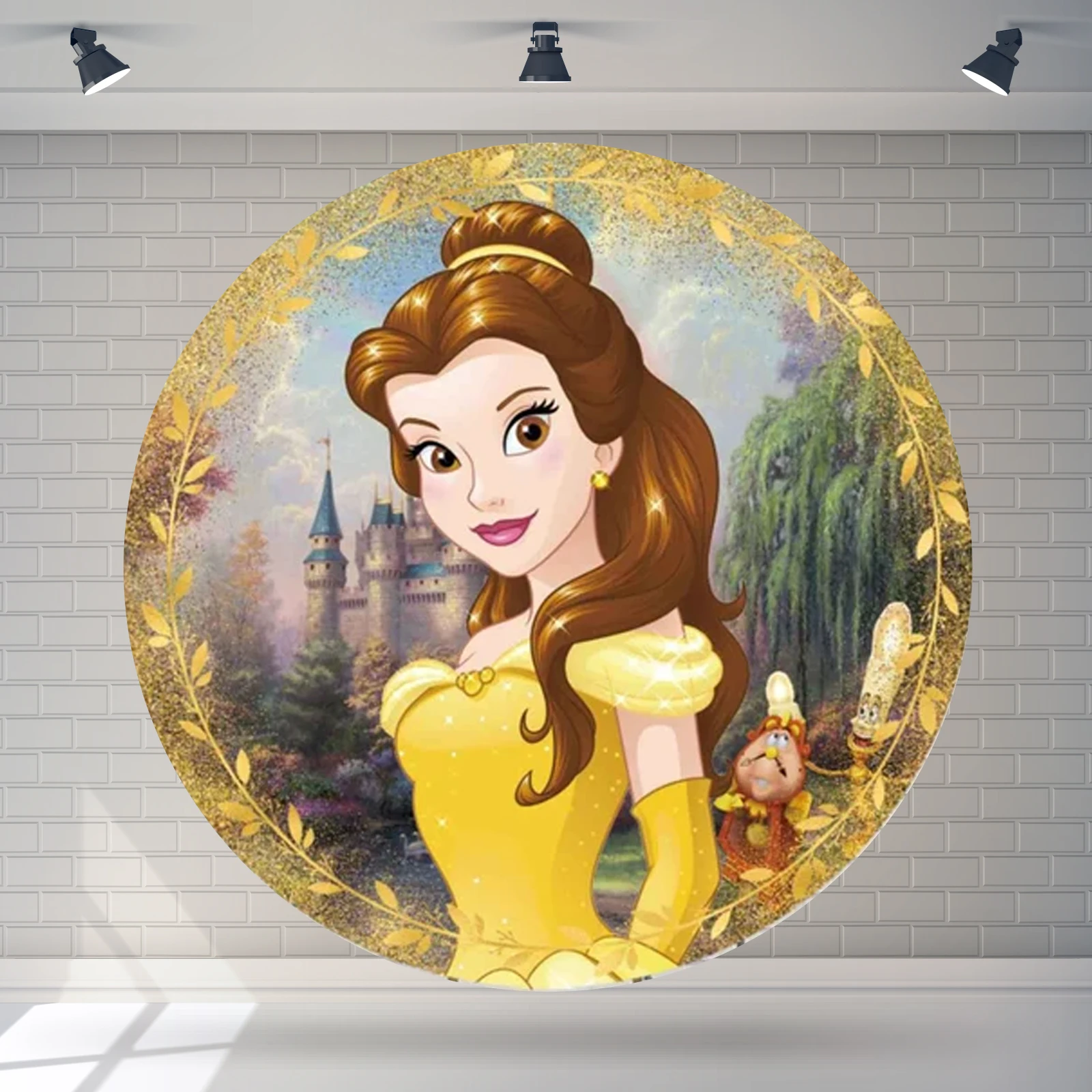 

Disney Princess Party Background Decors Round Customized Backdrop Children's Birthday Decoration Wedding Banner