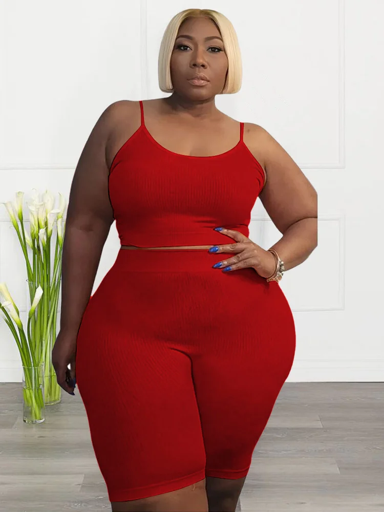 Plus Size Shorts Sets Vest Crop Top and Pants Matching Set Casual Cycle Bike Outfits Two Piece Set Who 3xl 4xl 5xl 6xl