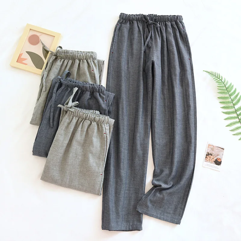 

Couple Pajama Pants Cotton Solid Color Men's and Women's Home Pants Large Size Middle-aged Youth Simple and Soft Trousers