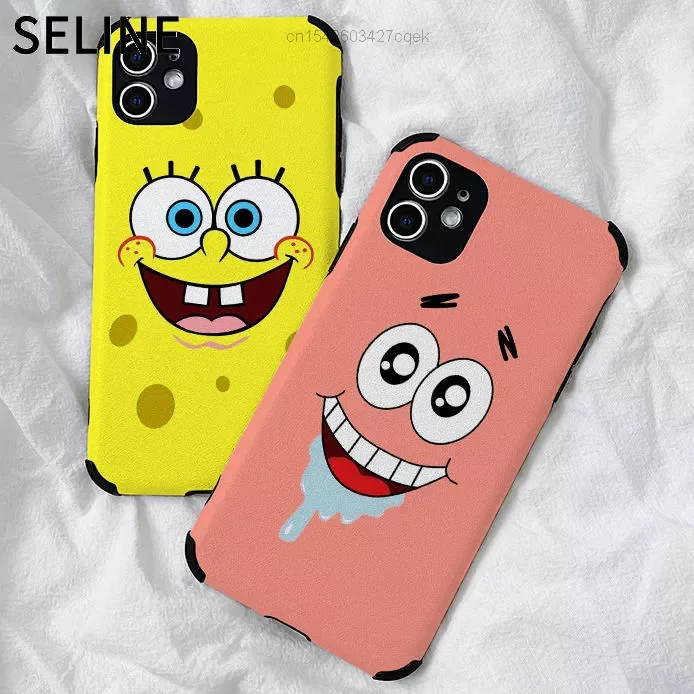 

Kawaii Cartoon Sponges Patrick Bobs Star Cell Phone Case For IPhone 12 11 Pro Max Xs XR SE 2020 7 8 Plus Protective Cover Y2K