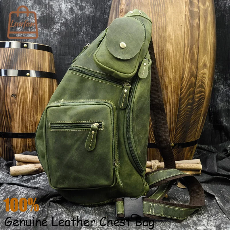 

Мужская нагрудная сумка из натуральной кожи, саквояж на одно плечо, Сумочка через плечо с защитой от кражи из натуральной воловьей кожи