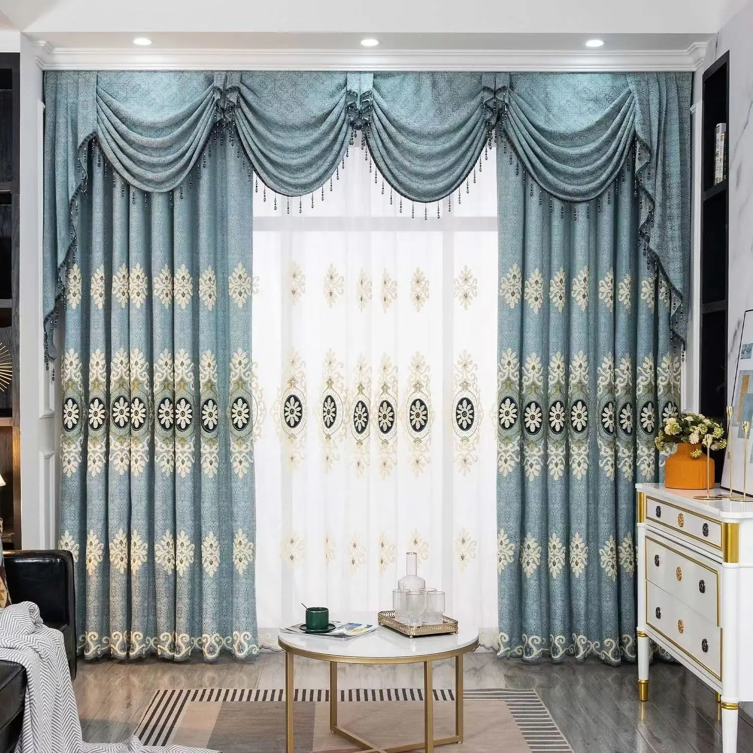 

High end European embroidered curtain finished cloth high shading living room bedroom balcony dining room study decoration