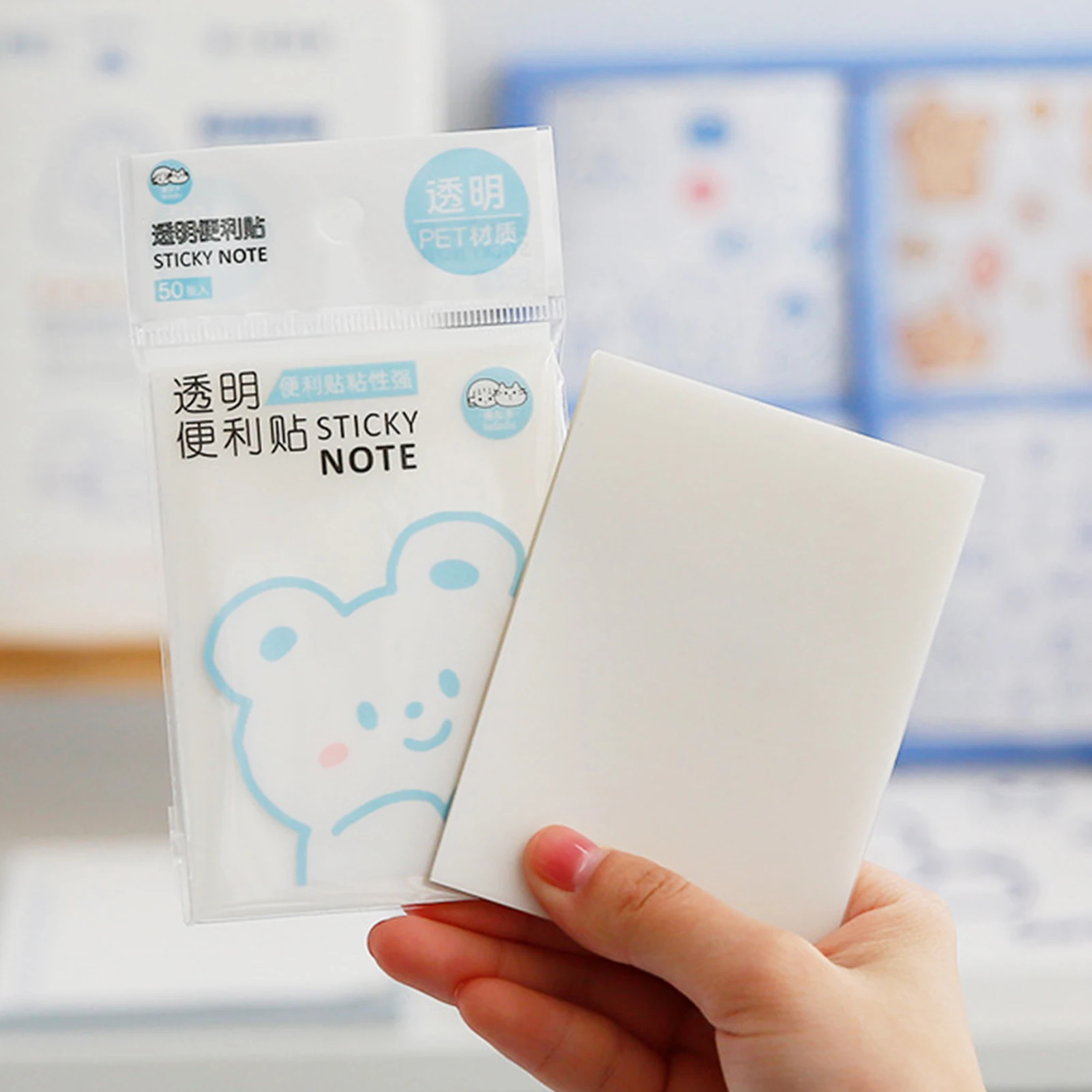 

50 Sheets Clear Sticky Notes Transparent Self-sticky Notes Repeatable Paste PET Removable N Times
