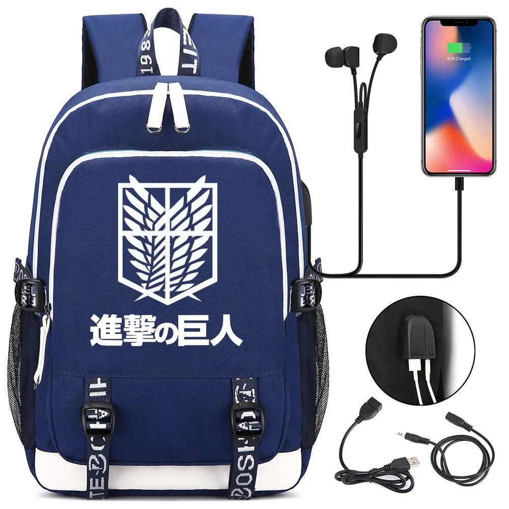 

Anime Attack on Titan Backpack USB Charging Knapsack Casual Teenager Packsack Travel Laptop Bag Student Zipper Cartoon Schoolbag